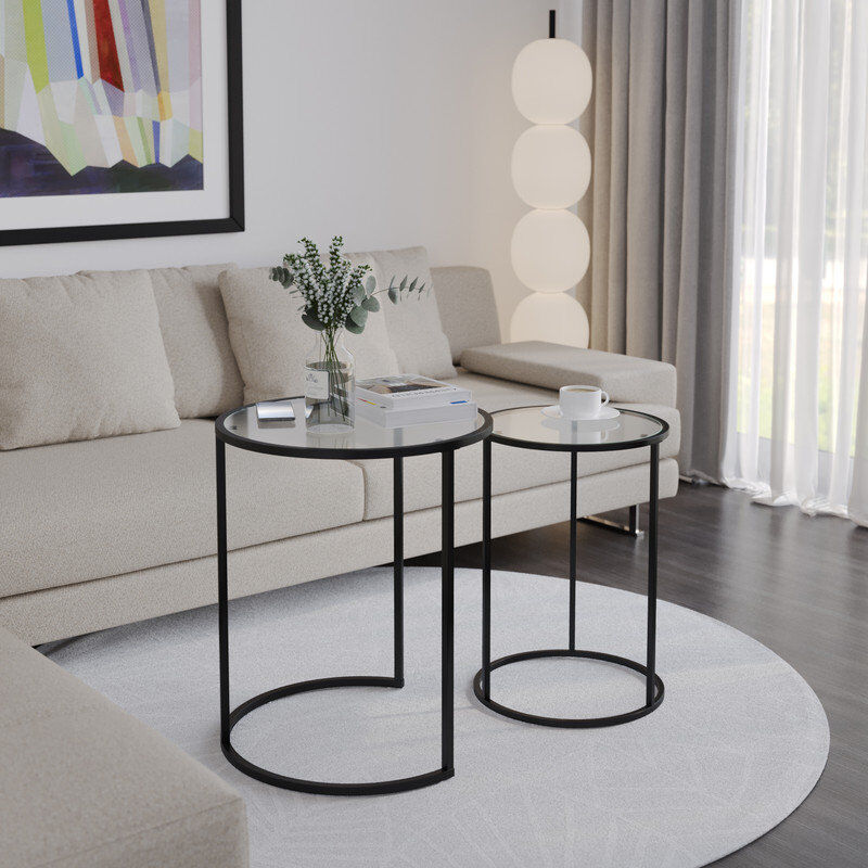 17 Stories Shkar Three Leg Coffee Table Black/Transparent 59cm H X 49.5cm W X 49.5cm D