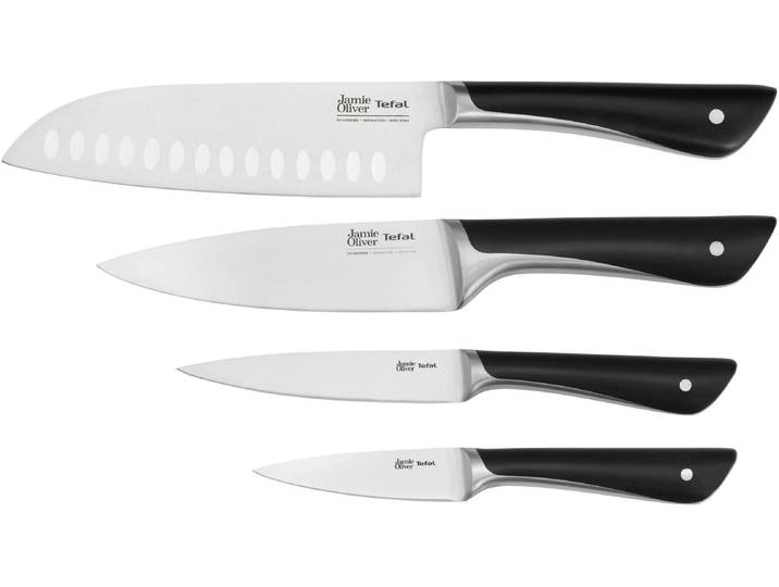 Messer-Set TEFAL K267S4 Jamie Oliver , grau (schwarz, edelstahlfarben), Edelstahl, Kochmesser-Sets, Messer-Set, hohe Leistung, unverwechselbares Design, widerstandsfähig/langlebig