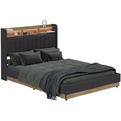 VitaliSpa, Bett, Polsterbett Nura, Anthrazit/Eiche, mit 4 Schubladen (140 x 200 cm)