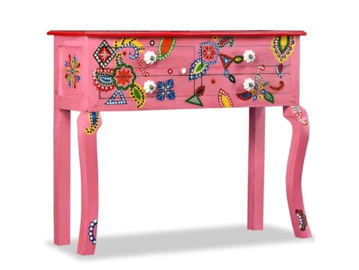 RJPLMFV Konsolentisch, Mangobaum, massiv, Rosa, handbemalt 4 Schubladen, Retro-Stil, handgefertigt, langlebig, für Wohnzimmer oder Schlafzimmer