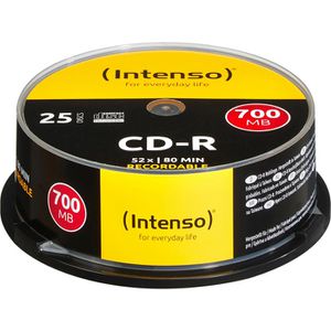 Intenso CD-Rohlinge 1001124, CD-R, 700 MB, 80 Minuten, bis zu 52-fach, Spindel, 25 Stück