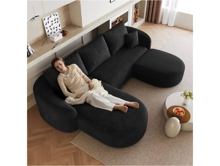 Canapé d'angle en U 266 cm EVRYAE modulable 5 places sans montage tissu noir pour salon
