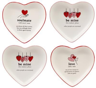 "Certified International Valentine's Day Heart Shaped Tid Bit Plates, Set of 4 - 6.75"" x 6.5"" x 0.75"""