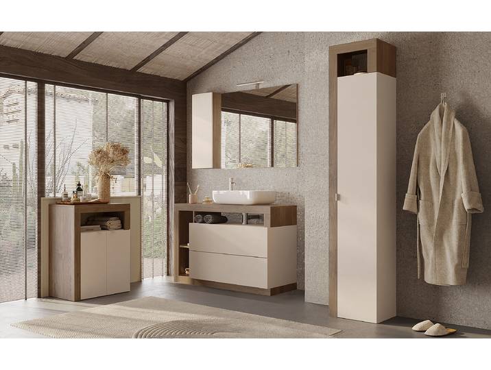 Hochschrank Hamburg 35cm Beige/Kaschmir/Eiche Dunkel Dekor