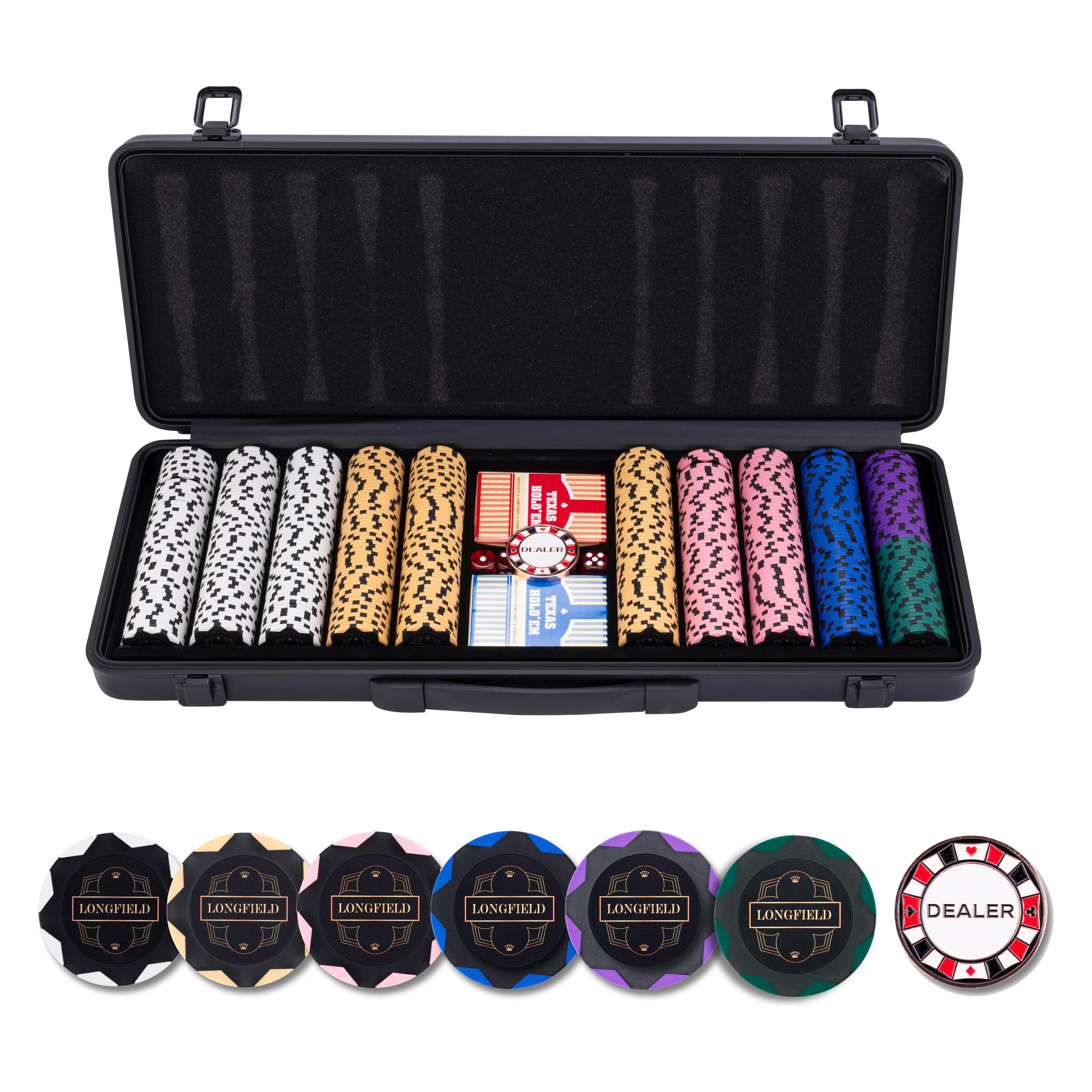 Longfield Pokerset im schwarzen Koffer mit 500 Chips ohne Wertaufdruck (14 Gramm) (320960)