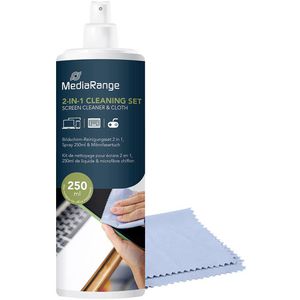 MediaRange Bildschirmreiniger MR721, 2-teilig, mit 20 x 20 cm Mikrofasertuch und Spray ohne Alkohol 250 ml