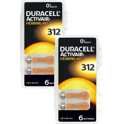 Hörgeräte-Batterien ZA 312, 1.45 V, 160 mAh, 2x 6er-Sparpack: Optimaler Klang & Komfort – Hohe Qualität & Ausdauer