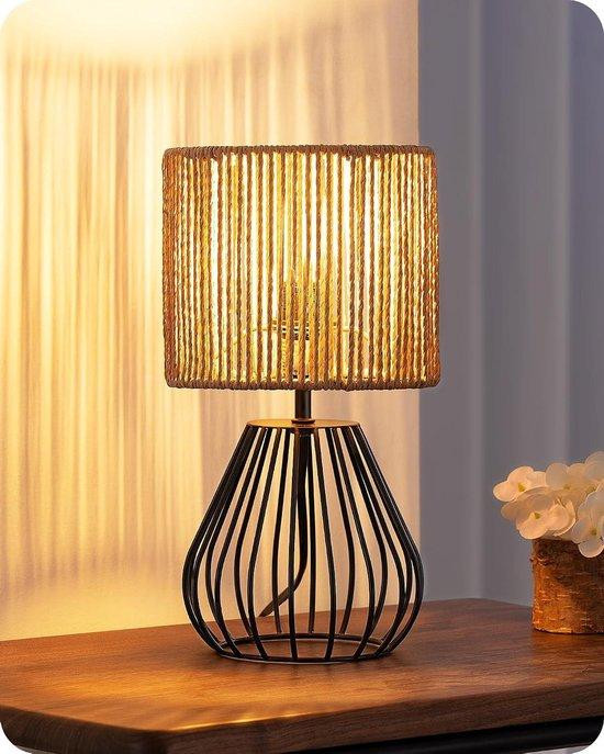 EDISHINE LED Tafellamp met handgeweven kap voor sfeerverlichting in de slaapkamer, Zwart, Hoogte: 29 cm