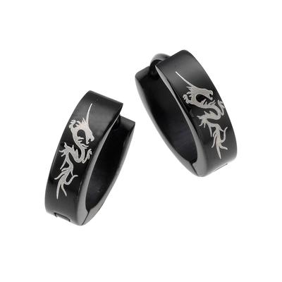 Paar Creolen FIRETTI "Schmuck Geschenk Drache", silber (schwarz, silberfarben), Ohrringe, Herren, 13mm, Edelstahl