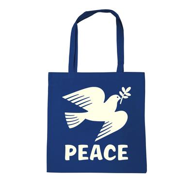Henkeltasche LOGOSHIRT "Baumwolltasche Peace Friedenstaube", Damen, Gr. B/H/T: 38cm x 42cm x 8,6cm, blau, Baumwolle, bedruckt, Taschen, mit Peace-Motiv