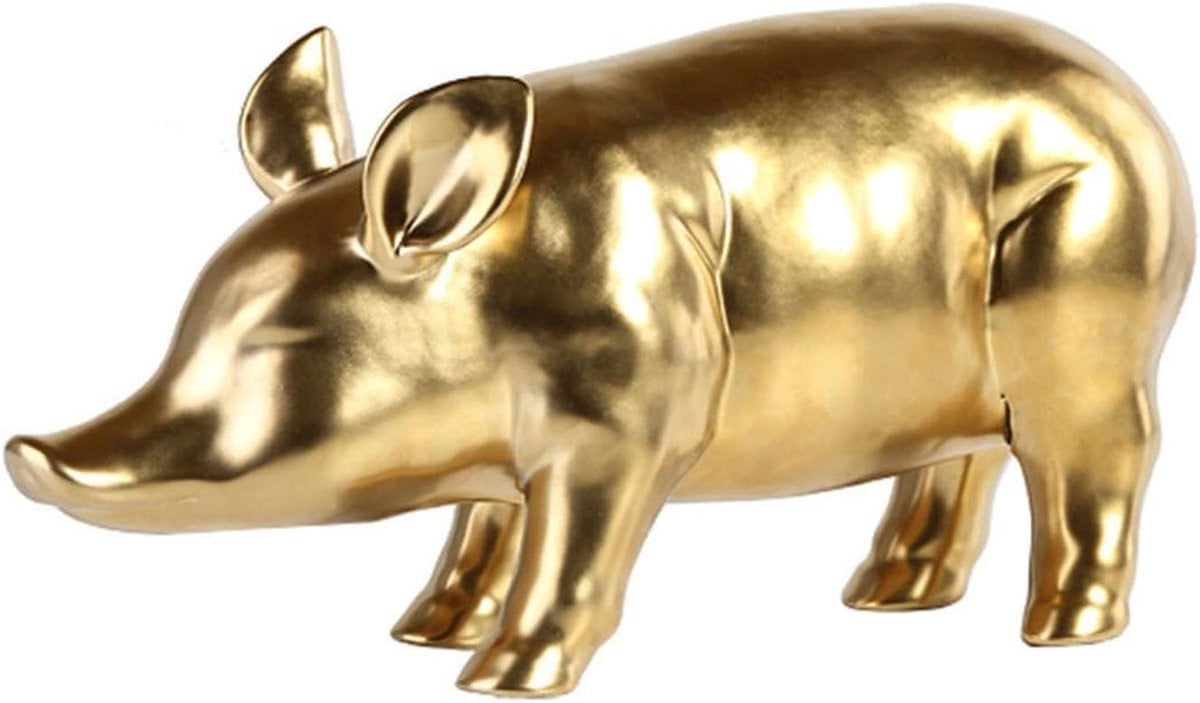 Handgemaakt Keramiek Varken Beeldje - Decoratie voor in huis - Goud