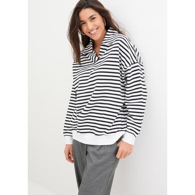 Sweatshirt BONPRIX, Damen, Gr. 52/54 (XXL), schwarz-weiß (weiß, schwarz gestreift), Obermaterial: 100% Baumwolle, oversize, Sweatshirts Sweatshirt, Oversize-Passform, mit Rippeinsatz, casual
