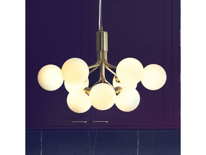 Apiales 9 Lustre Laiton Brossé/Blanc Opale - Nuura - Salon / séjour - Design - Métal - Multi-ampoules