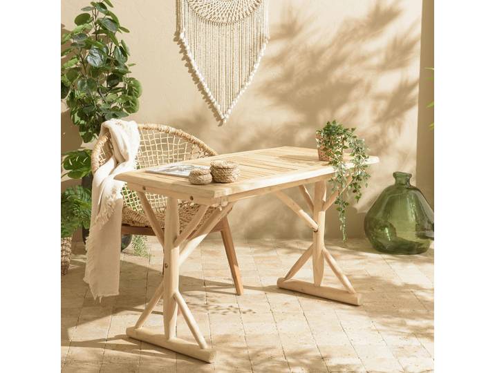 Bureau exotique rondins de teck naturel MANAK