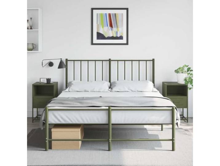 HEFZGDB Industriestil Nachttische 2 Stück Olivgrün 36x39x60,5 cm Stahl Schubladenschrank mit Stauraum