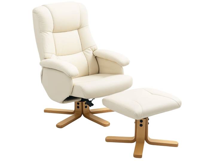 Fauteuil relax avec repose-pied pivotant et inclinable crème