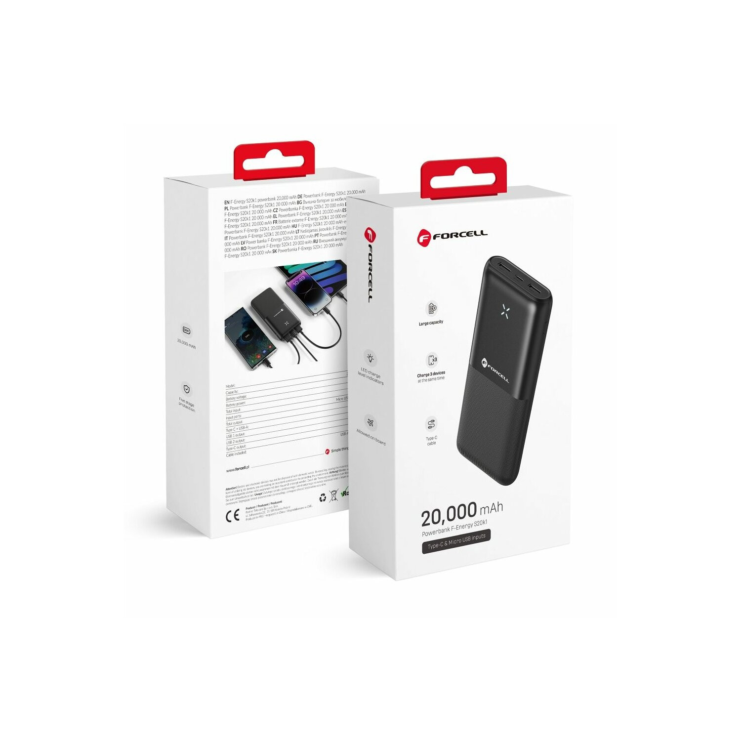 Forcell F-Energy S20k1 Powerbank, 20.000 mAh, 2.4A, zwart