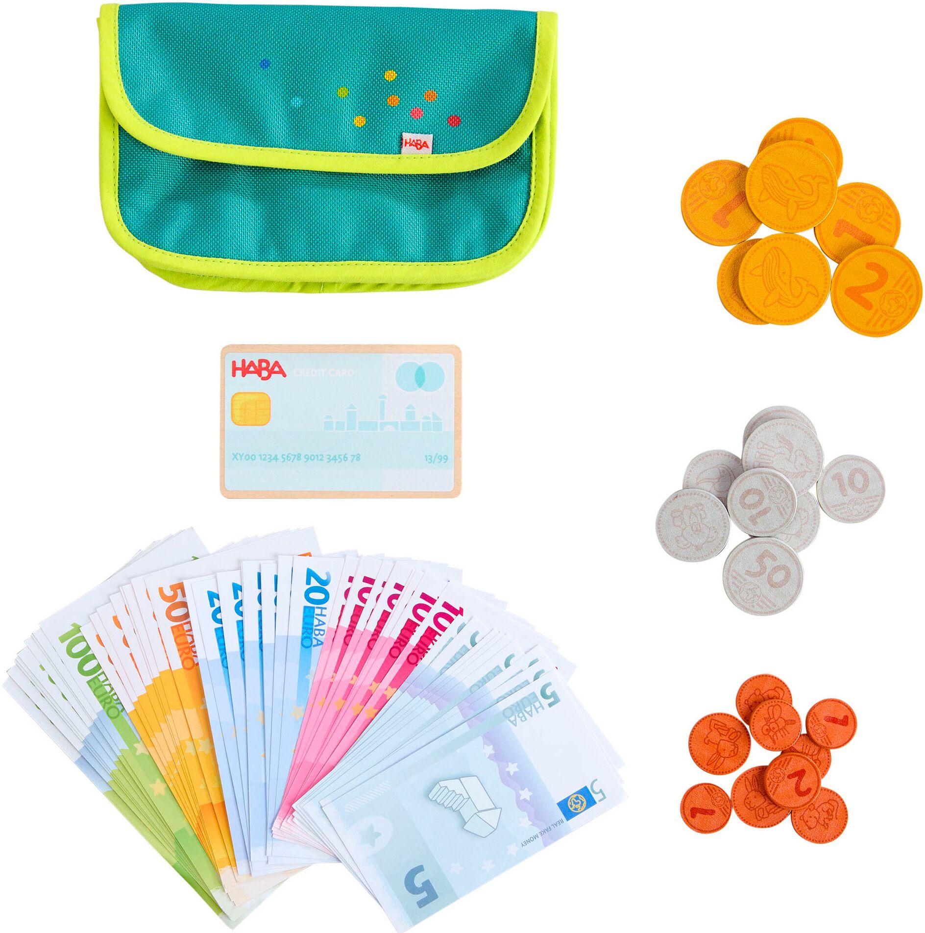 Spiellebensmittel HABA "Creative Play - Spielgeld Set", bunt, Kaufladensortimente, Kinder, Papier, Pappe, Polyester, Spiellebensmittel