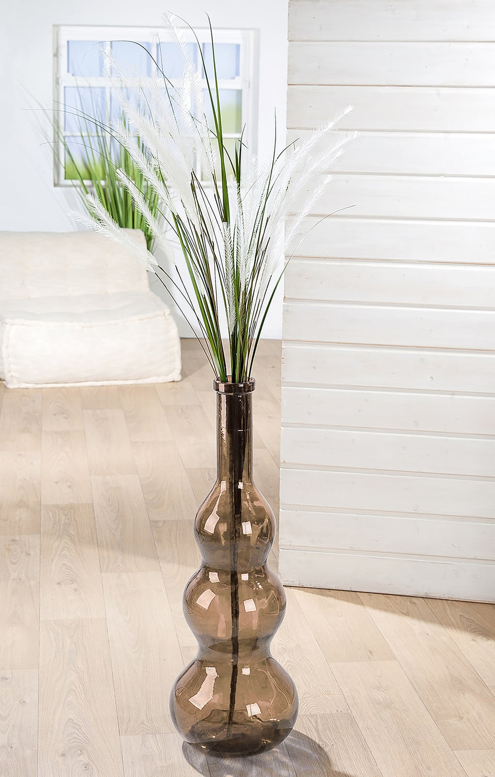 home24 Vloervaas Balleros Bruin van Glas, Hoogte: 75 cm