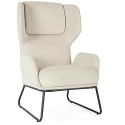 Sessel Ophelia aus Stoff, klassischer Stil, Beige, gepolstert, schwarzes Metallgestell
