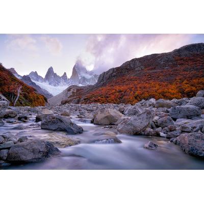Fototapete PAPERMOON "Photo-Art JOHN FAN, FITZ ROY UNTER DER TWILIGHT", bunt, B:4,5m L:2,8m, Vlies, Tapeten