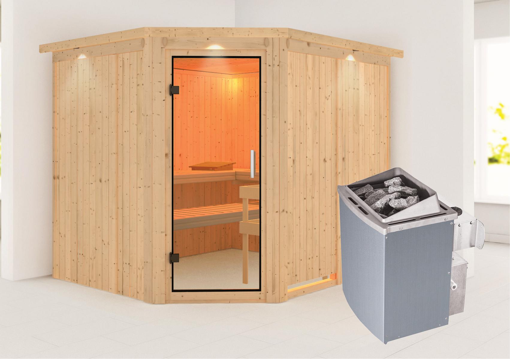 KARIBUHOLZT Sauna Malin Eck, 9kW integr.Strg klarglas GGT u. DK 16879851