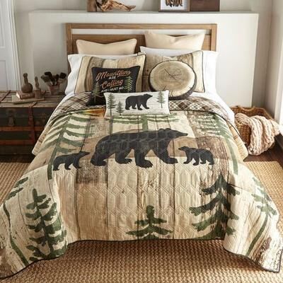 American Heritage Textiles Painted Bear Mini Quilt Set Multi Warm, Full / Queen, Multi Warm