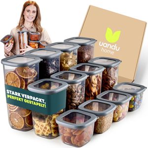 uandu Vorratsdose 12 Mix grau, aus Kunststoff, 0,55 - 1,75 Liter, transparent, luftdicht, Set, 12-teilig