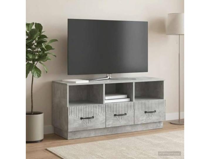 GKMBCVDFR TV-Schrank Betongrau 102 x 34,5 x 47 cm Holzwerkstoff Holzwerkstoff, Betongrau, verstellbare Regale, Kabelmanagement, Wohnzimmer, Heimkino