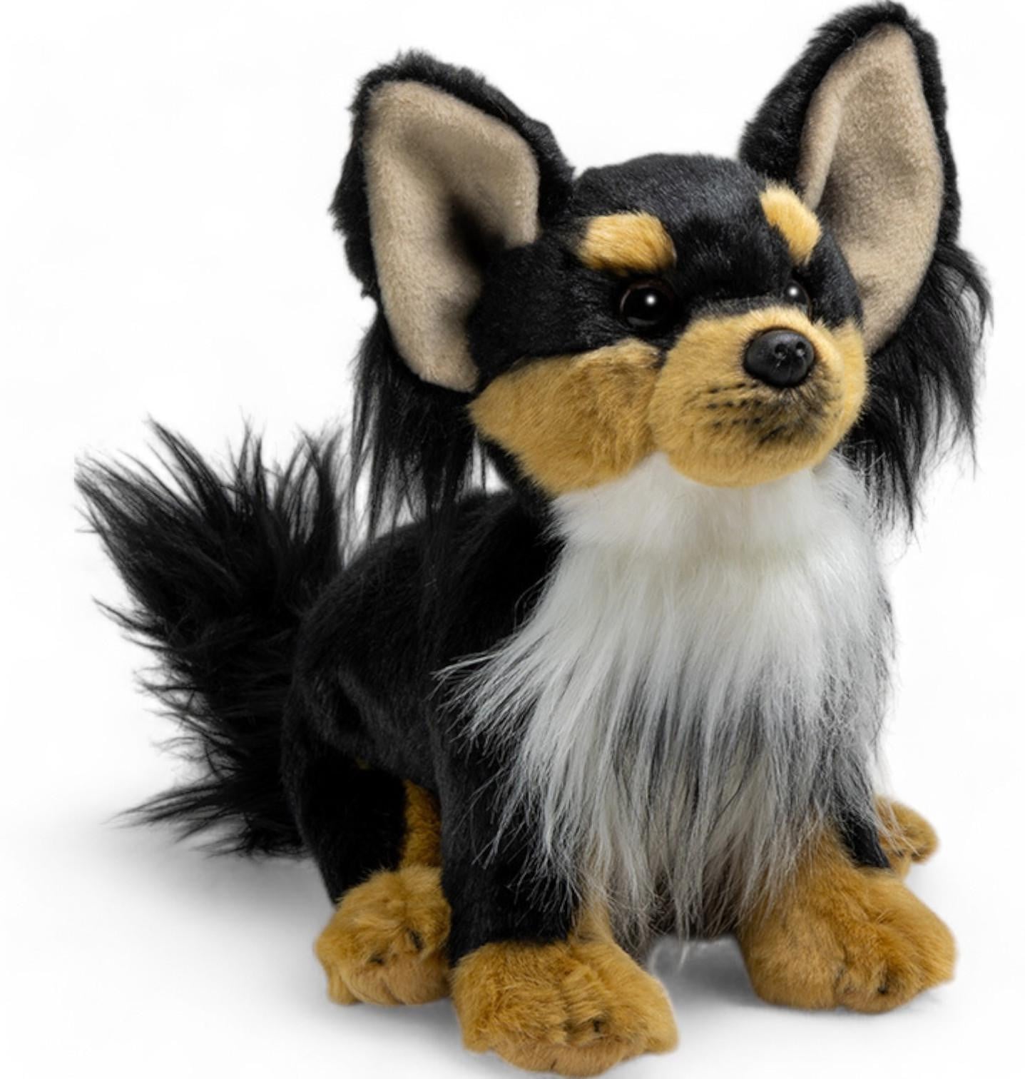 Carl Dick Chihuahua pluche knuffel, zittend, zwart-bruin, 24 cm