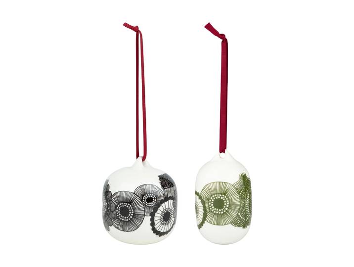 Marimekko Boules de Noël Siirtolapuutarha 2025 2 pièces White-black-green
