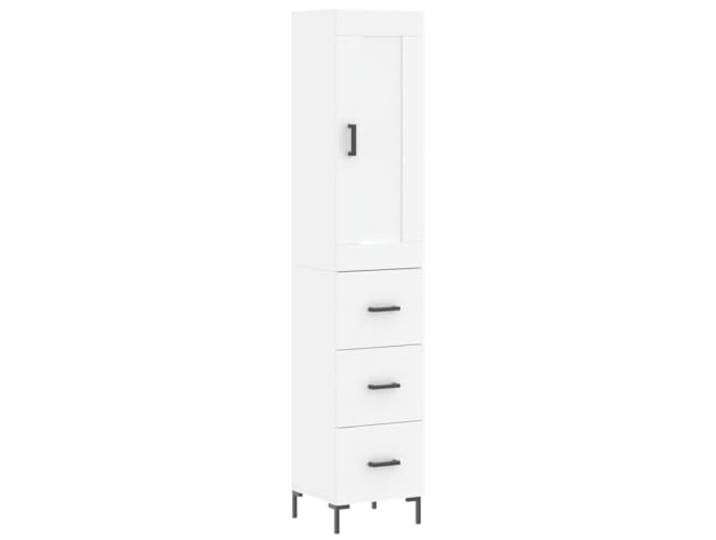 Highboard Weiß 34,5x34x180 cm Holzwerkstoff Metallfüße,Stauraum,Beistellschrank,Wohnzimmer,Flur,Schlafzimmer,stehend,organisiert