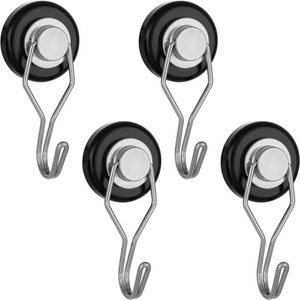 Poppstar Hakenmagnet Neodym, Karussell-Haken, Ø 32mm, Haftkraft 30kg, schwarz / silber, 4 Stück