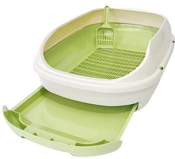 Inspired Finds CleanFlow Extra Large Semi Closed Double Layer Cat Litter Box With Drawer & Splash Guard avocado Green s