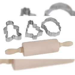 Mini Weihnachts-Back-Set mit Nudelholz und 3 Ausstechformen Teigrolle Plätzchen