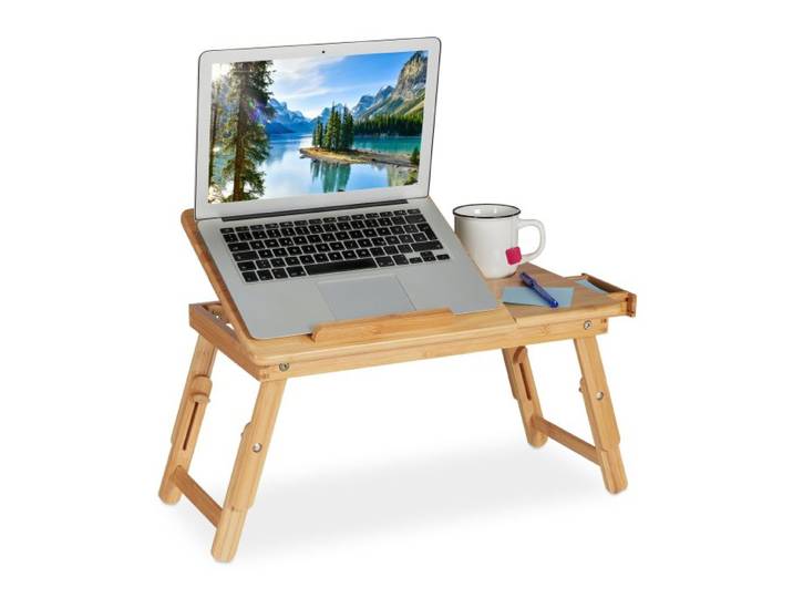 Relaxdays Plateau pour laptop pliante en bambou