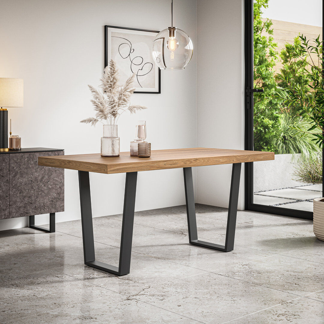 Metro Dayatra Dining Table Modern Marble Effect Table Top w Black Legs Natural Wood