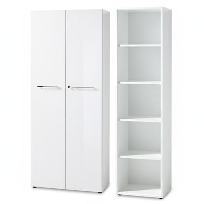 Aktenschrank Set 2-teilig MUENCHEN Weiß | 5 Ordnerhöhen | Schrank & Regal | Glasfront Soft-Close | Bürowand Made in Germany | Kadima Design