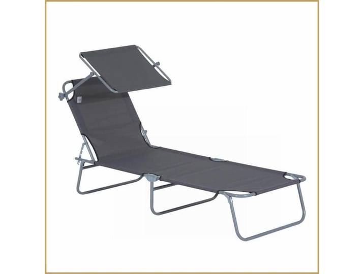 Transat pliable de jardin - Outsunny - Volet solaire réglable Tissu Oxford - Gris - Idéal jardin terrasse plage