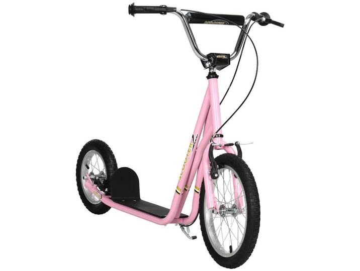 Homcom Kinder Tretroller mit Bremsen Scooter 16/12 Zoll Cityroller verstellbar Rosa, Metall, 58x100x135 cm, unisex, Spielzeug, Kinderfahrzeuge