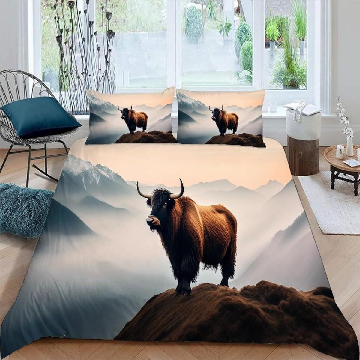 Dekbedovertrek Set met 3D Wilde Dieren Print Highlands Yak, 160x200 cm