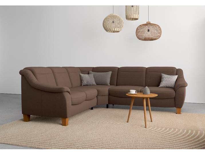 Ecksofa, Braun, 270x250 cm, 98% Polyester, Federkern & Bettfunktion, Modern, Home-affaire