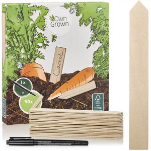 OwnGrown Pflanzenschilder Stecketiketten-Set, braun, Holz, zum Beschriften, 15 x 1,44 cm, 50 Stück & 1 Marker