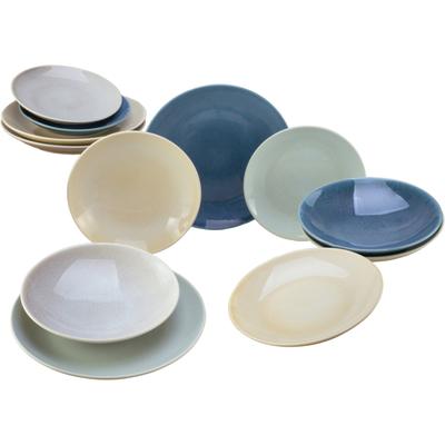 Tafelservice CREATABLE "Teller Set, Geschirr-Set Reactive", blau, 12 Stk., Steinzeug, Geschirr-Sets, Tafelservice, Service, nostalgische Spezialglasur, 12 Teile, für 4 Personen