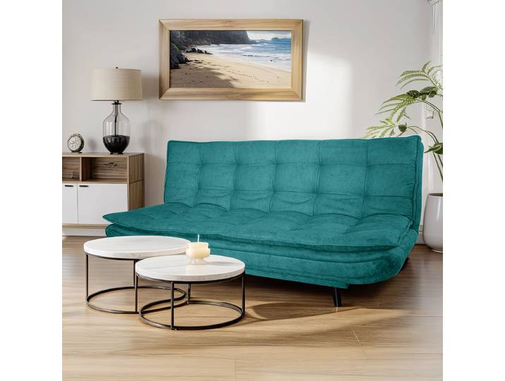 Schlafsofa Bocto Türkis/Türkis Microfaser 194 x 90 x 100cm mit Schlaffunktion Modern