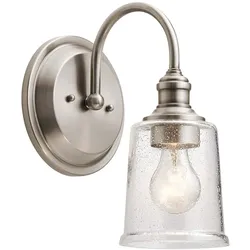Wandleuchte Lampe Stahl Glas Zinn H 29,2 cm 1 Flammig Flurleuchte Treppenlampe