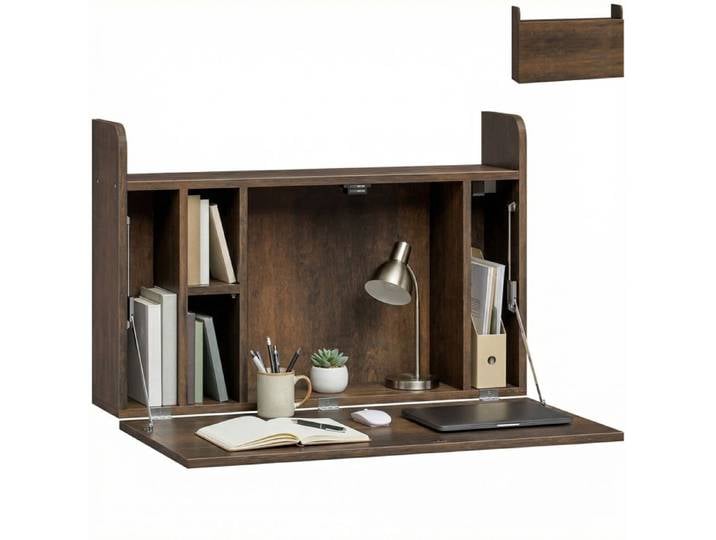 Bureau suspendu - HOMCOM - table murale d'ordinateur tablette rabattable avec rangements - bois - 77x20x51cm - marron