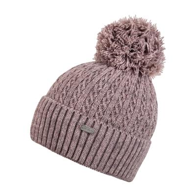 Bommelmütze CHILLOUTS "Estephania Hat", Damen, rot (burgundy), Feinstrick, Kunstfaser, Zopfmuster, meliert, Mützen, mit weichem Fleecefutter