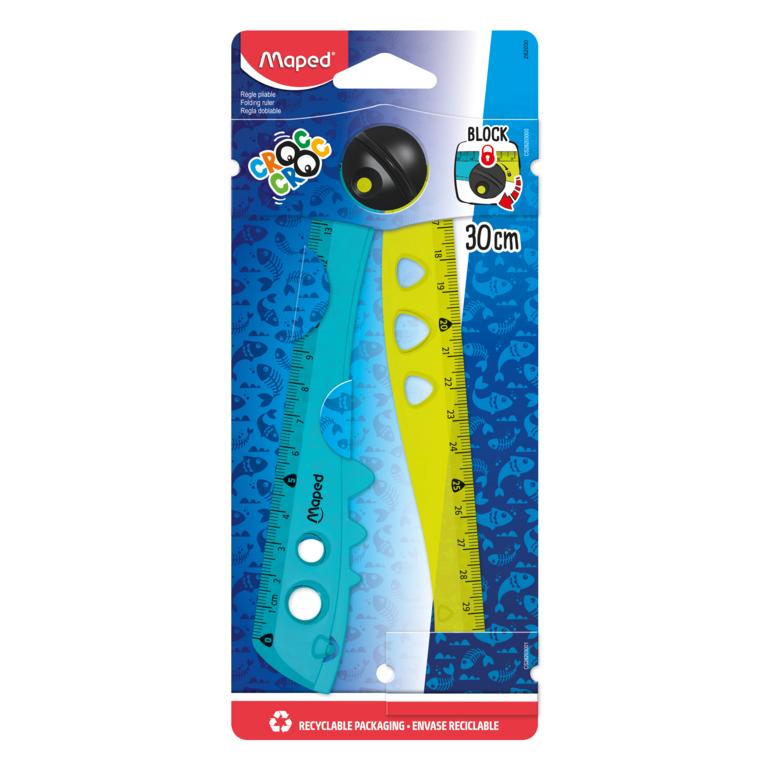 Maped Klapplineal CROC CROC, Kunststoff, 15/30 cm, gelb/türkis, Blister 1 Stück (30 cm, Kunststoff) (282030)