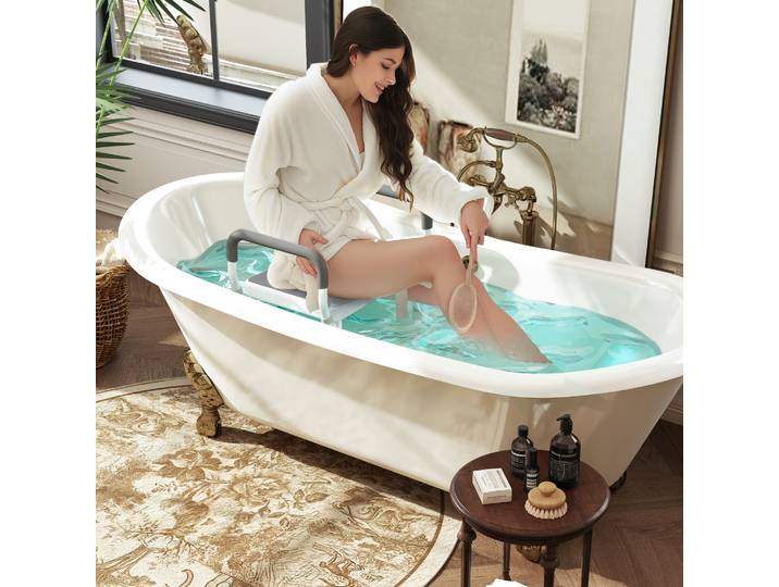 HOMCOM Tabouret Douche Réglable avec Accoudoirs Antidérapant Gris
